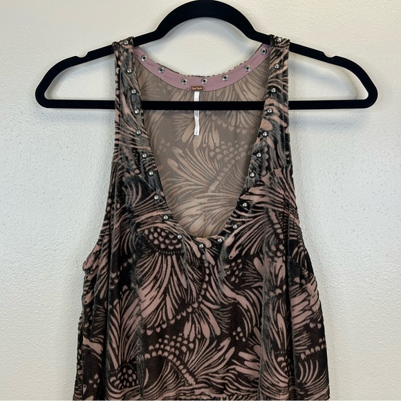 Free People S Pink and Brown Floral Velvet Mini Dress Sleeveless Boho Hippie - Picture 5 of 13